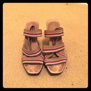Multi-colored striped slingback sandals